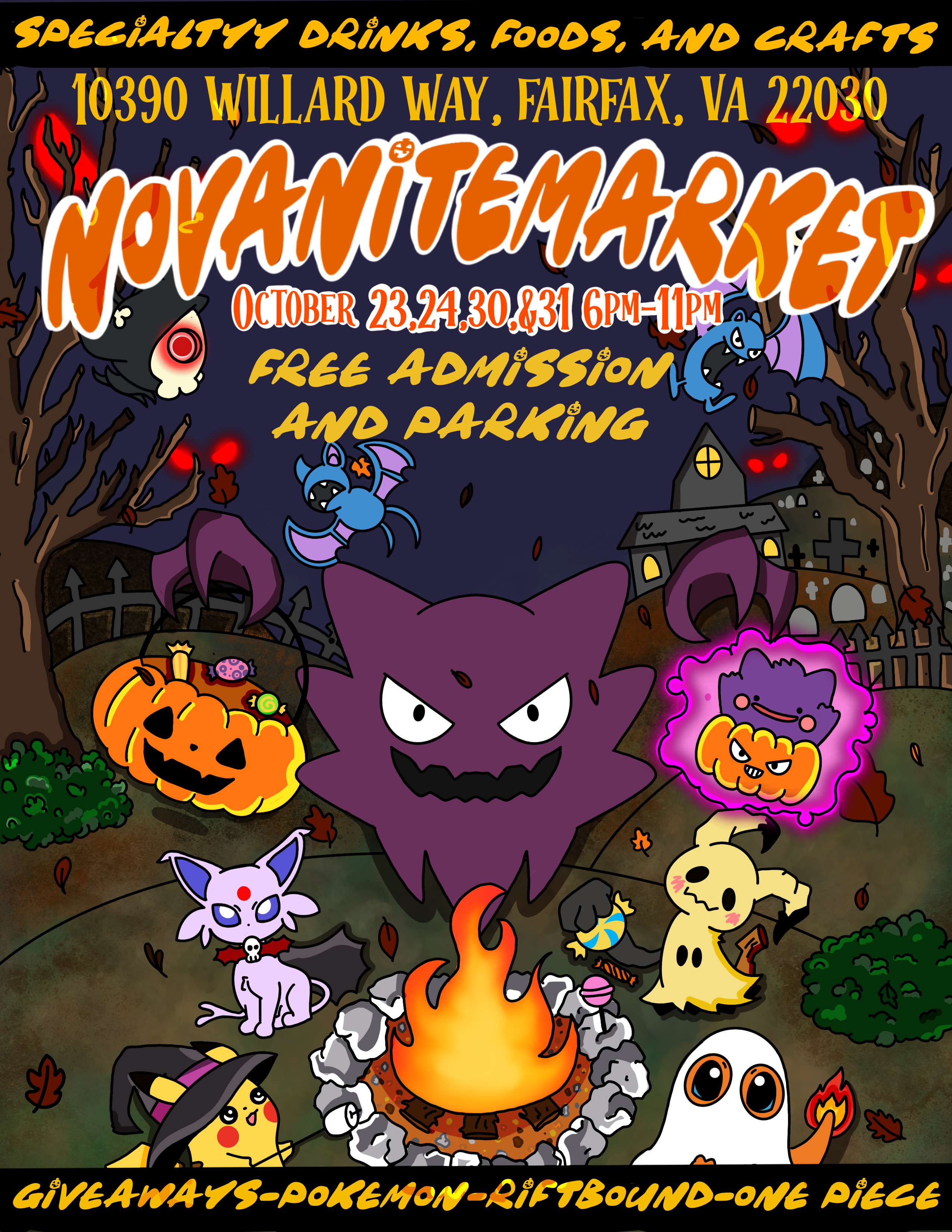 Nova Nite Market flyer for October 23, 24, 30 and 31, 2026 at DTL Sports Center in Fairfax, Virginia