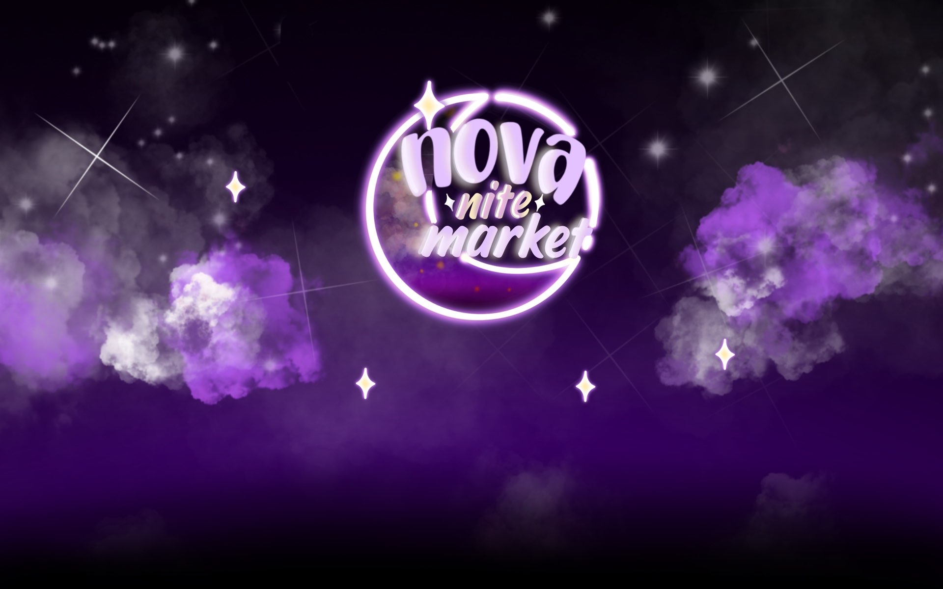 Nova Nite Market logo over a purple night sky